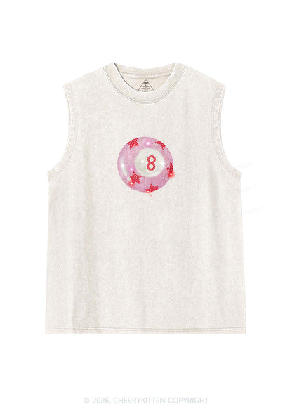 Rhinestone Pink Eight Ball Star Y2K Washed Muscle Tank Cherrykitten