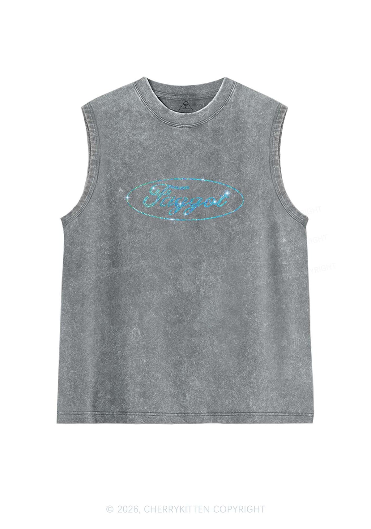Rhinestone Oval Faggot Pride Y2K Washed Muscle Tank Cherrykitten