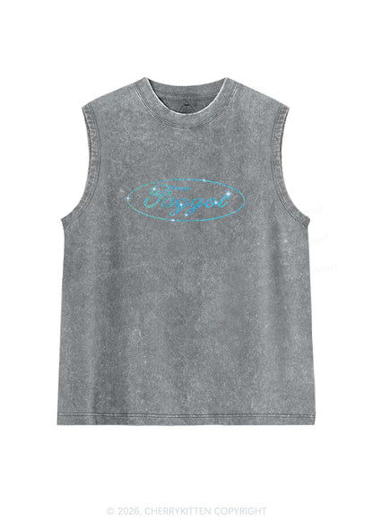 Rhinestone Oval Faggot Pride Y2K Washed Muscle Tank Cherrykitten