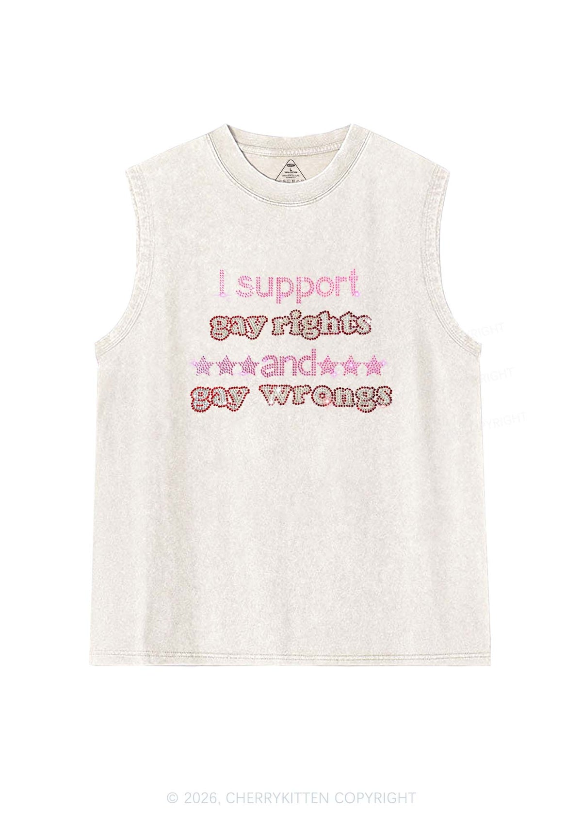 Rhinestone I Support Gay Rights Y2K Washed Muscle Tank Cherrykitten