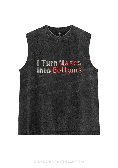 Rhinestone I Turn Mascs Into Bottoms Y2K Washed Muscle Tank Cherrykitten
