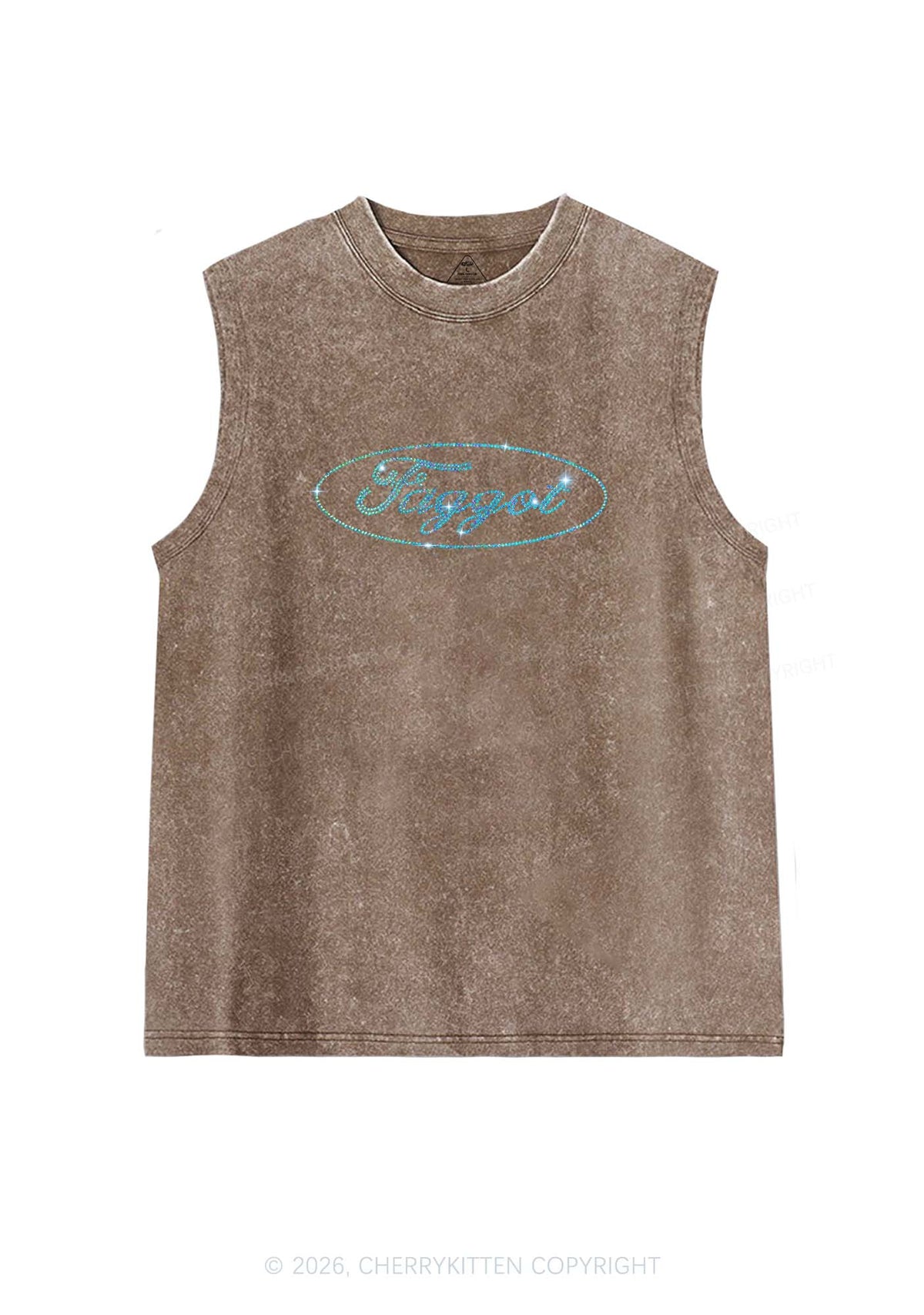 Rhinestone Oval Faggot Pride Y2K Washed Muscle Tank Cherrykitten