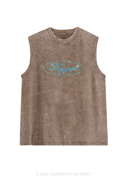 Rhinestone Oval Faggot Pride Y2K Washed Muscle Tank Cherrykitten