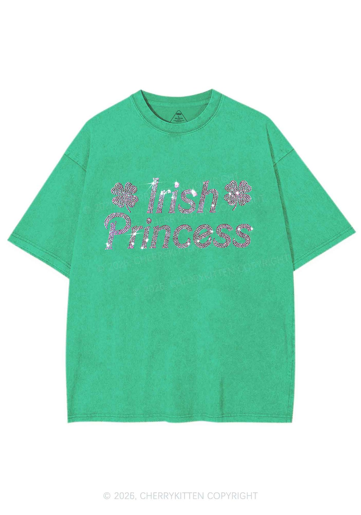 Rhinestone Irish Princess St Patricks Y2K Shirts Washed Tee Cherrykitten
