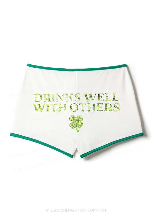 Rhinestone Drinks Well With Others St Patricks Y2K Booty Shorts Cherrykitten