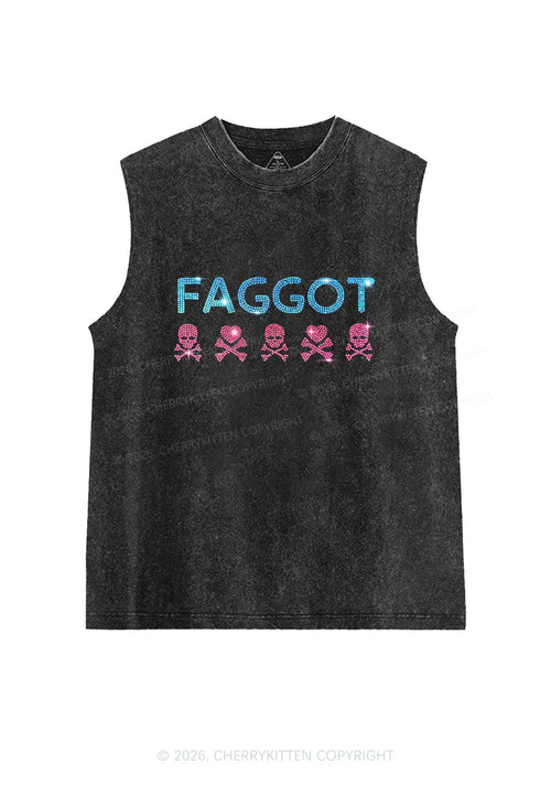 Rhinestone Faggot Skull Pride Y2K Washed Muscle Tank Cherrykitten