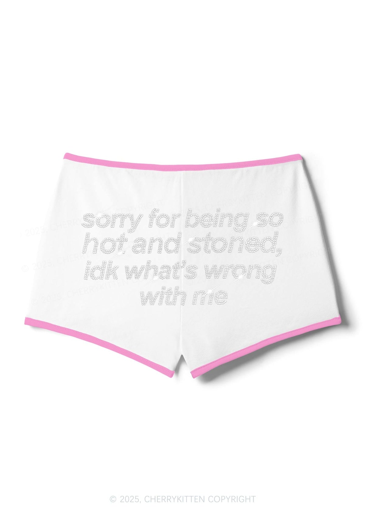 Rhinestone Sorry For Being Hot And Stoned Y2K Booty Shorts Cherrykitten