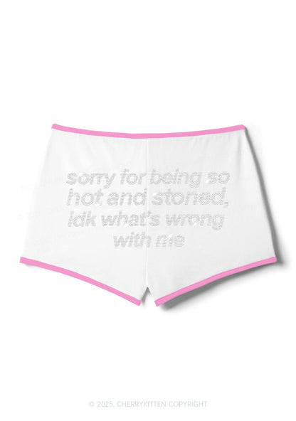 Rhinestone Sorry For Being Hot And Stoned Y2K Booty Shorts Cherrykitten