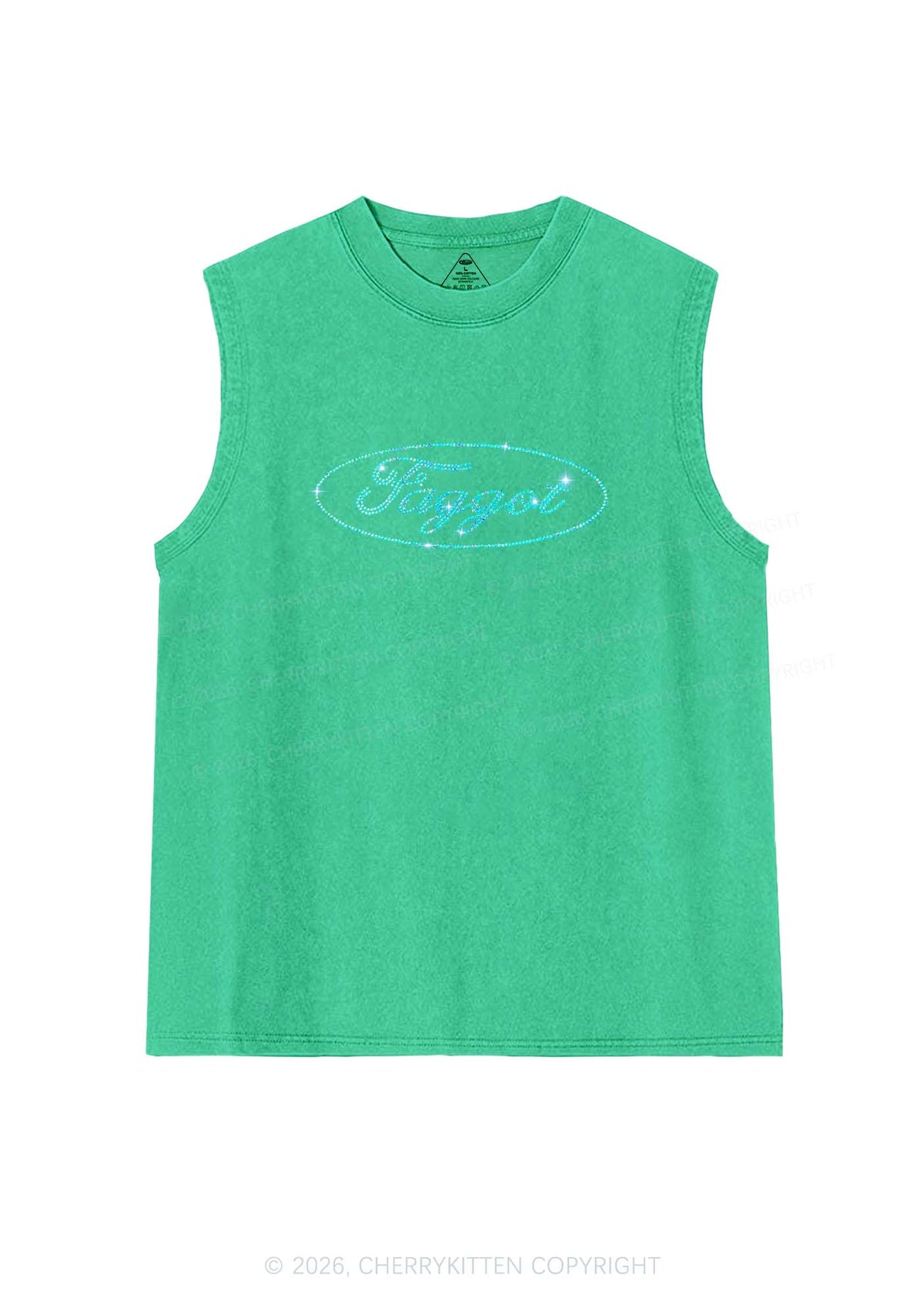 Rhinestone Oval Faggot Pride Y2K Washed Muscle Tank Cherrykitten