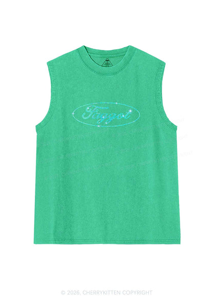 Rhinestone Oval Faggot Pride Y2K Washed Muscle Tank Cherrykitten