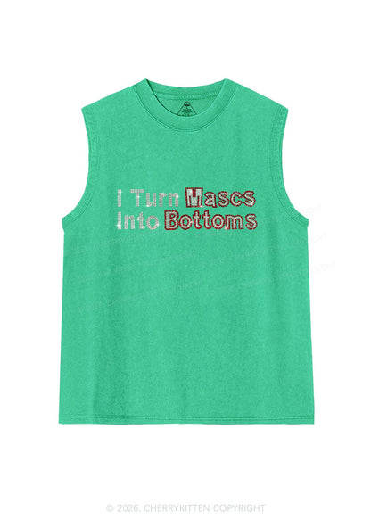 Rhinestone I Turn Mascs Into Bottoms Y2K Washed Muscle Tank Cherrykitten