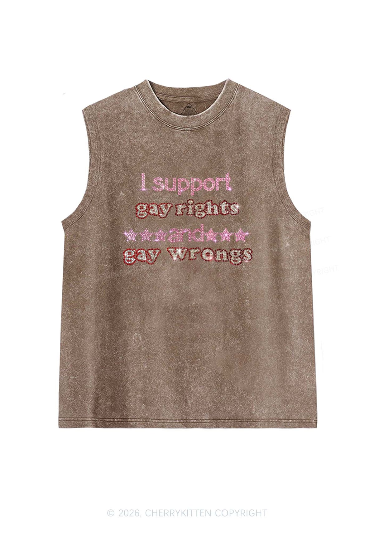 Rhinestone I Support Gay Rights Y2K Washed Muscle Tank Cherrykitten