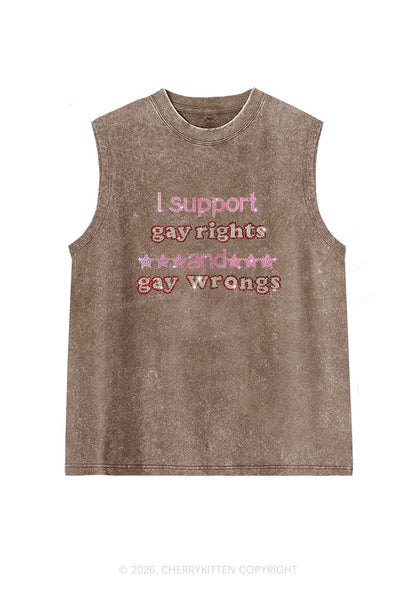 Rhinestone I Support Gay Rights Y2K Washed Muscle Tank Cherrykitten