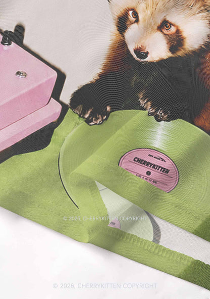Red Panda DJ Y2K Mesh Crop Top Cherrykitten