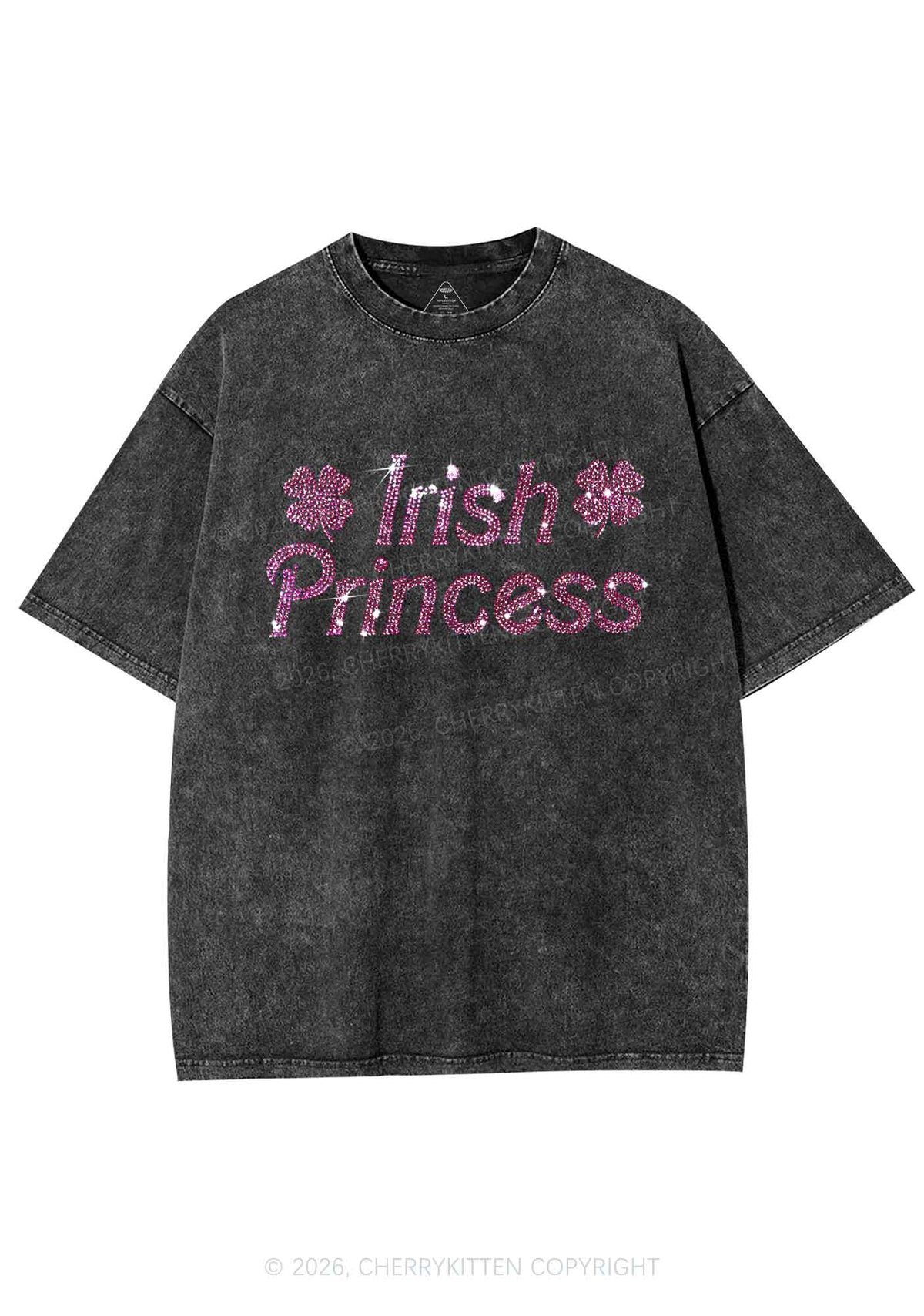 Rhinestone Irish Princess St Patricks Y2K Shirts Washed Tee Cherrykitten