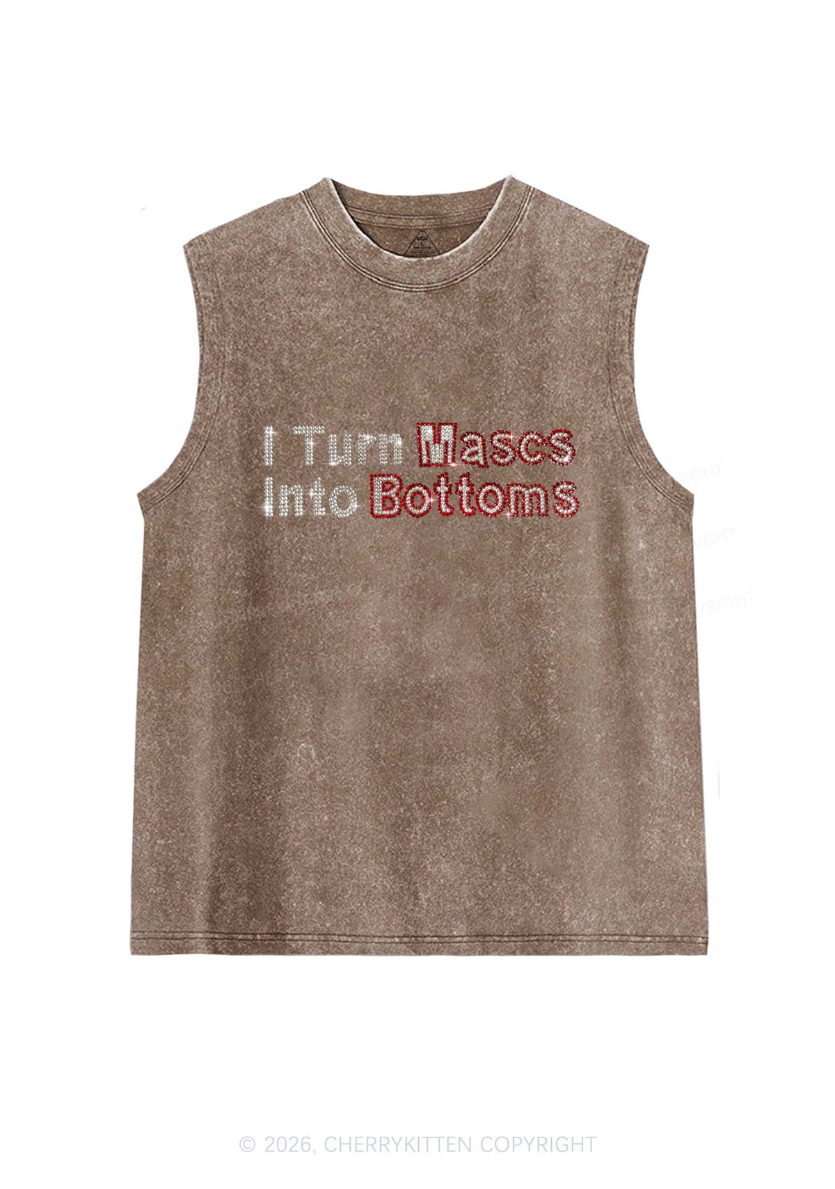 Rhinestone I Turn Mascs Into Bottoms Y2K Washed Muscle Tank Cherrykitten