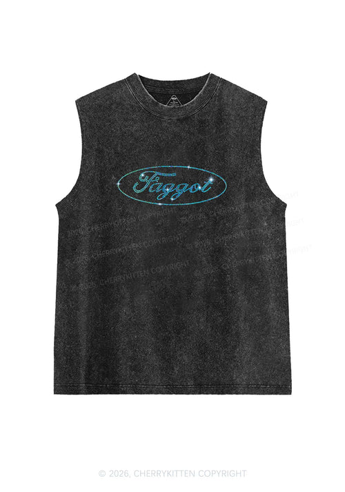 Rhinestone Oval Faggot Pride Y2K Washed Muscle Tank Cherrykitten