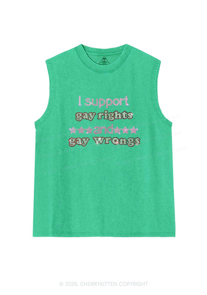 Rhinestone I Support Gay Rights Y2K Washed Muscle Tank Cherrykitten