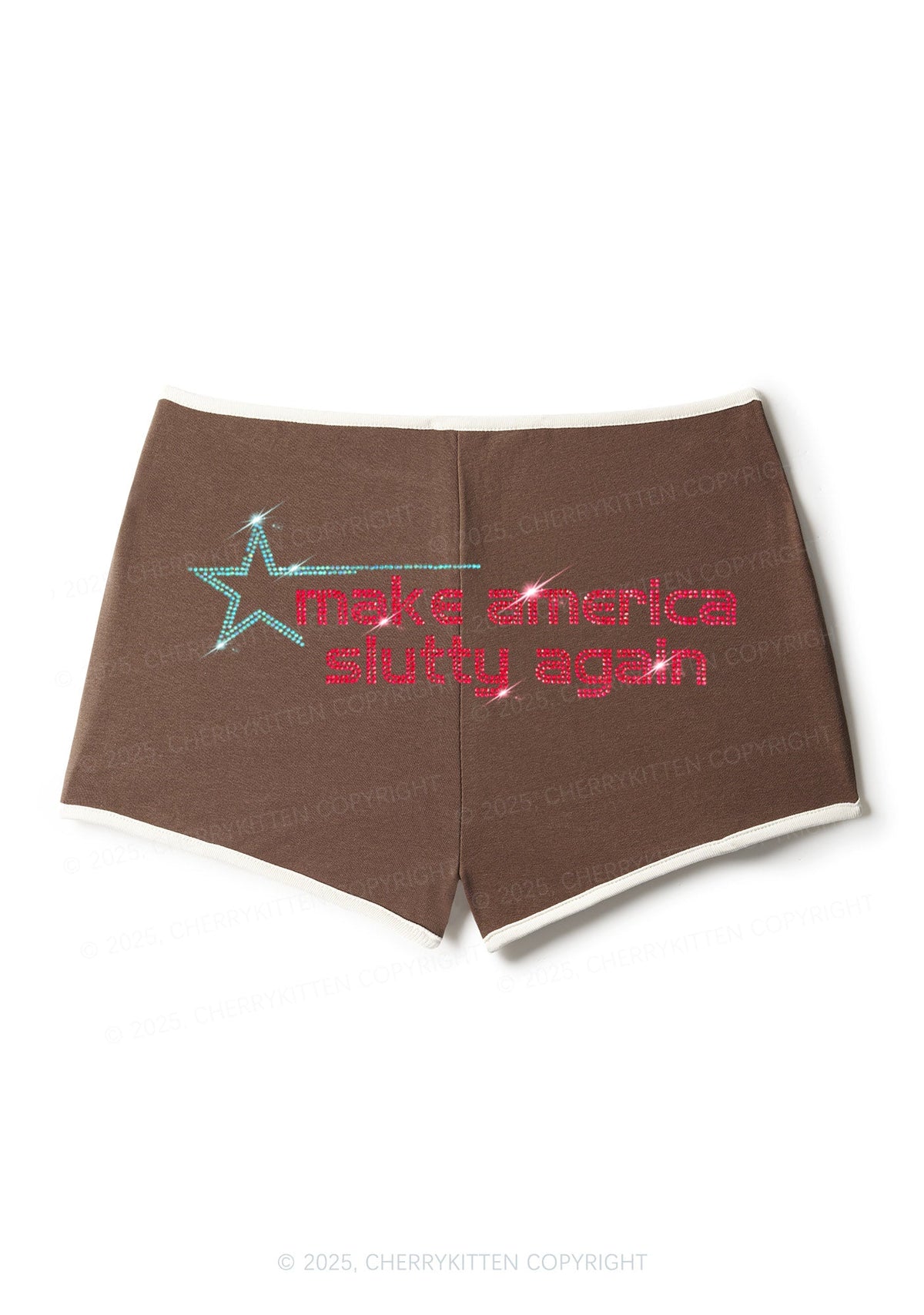Rhinestone Make America Slxtty Again Y2K Booty Shorts Cherrykitten