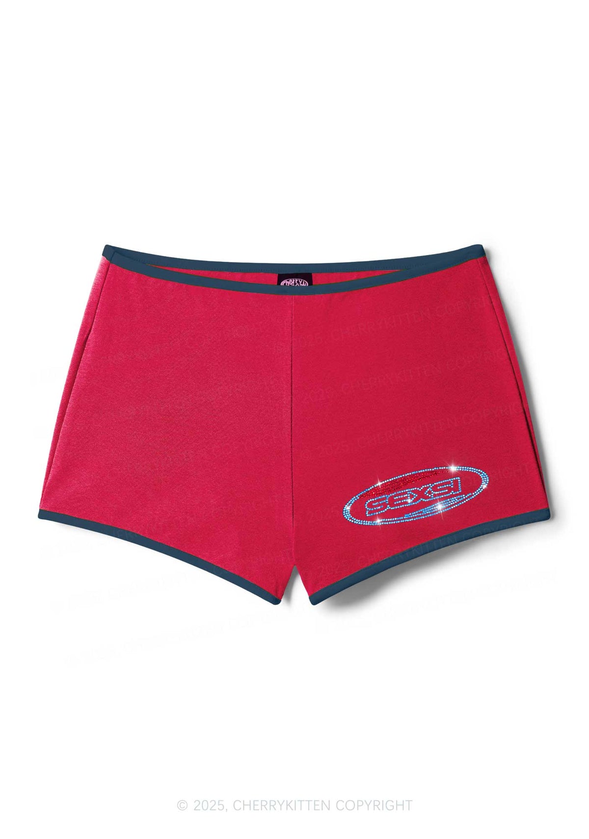 Rhinestone Sexsi Slogan Y2K Booty Shorts Cherrykitten