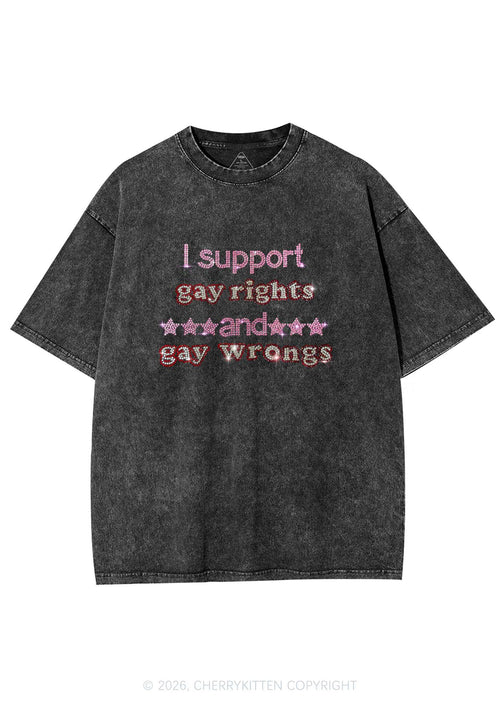 Rhinestone I Support Gay Rights Y2K Shirts Washed Tee Cherrykitten