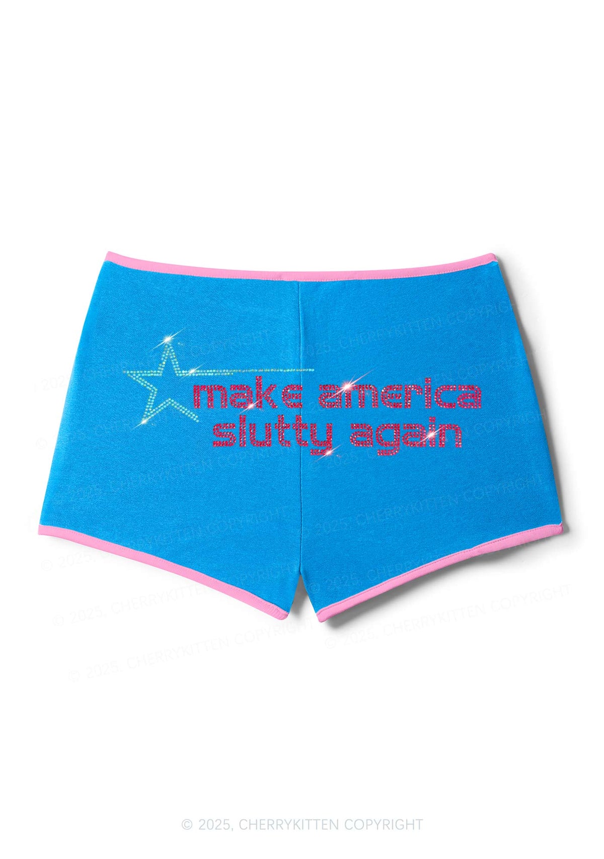 Rhinestone Make America Slxtty Again Y2K Booty Shorts Cherrykitten