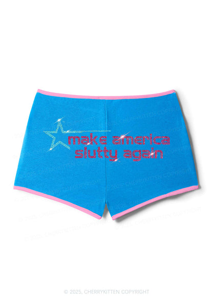 Rhinestone Make America Slxtty Again Y2K Booty Shorts Cherrykitten
