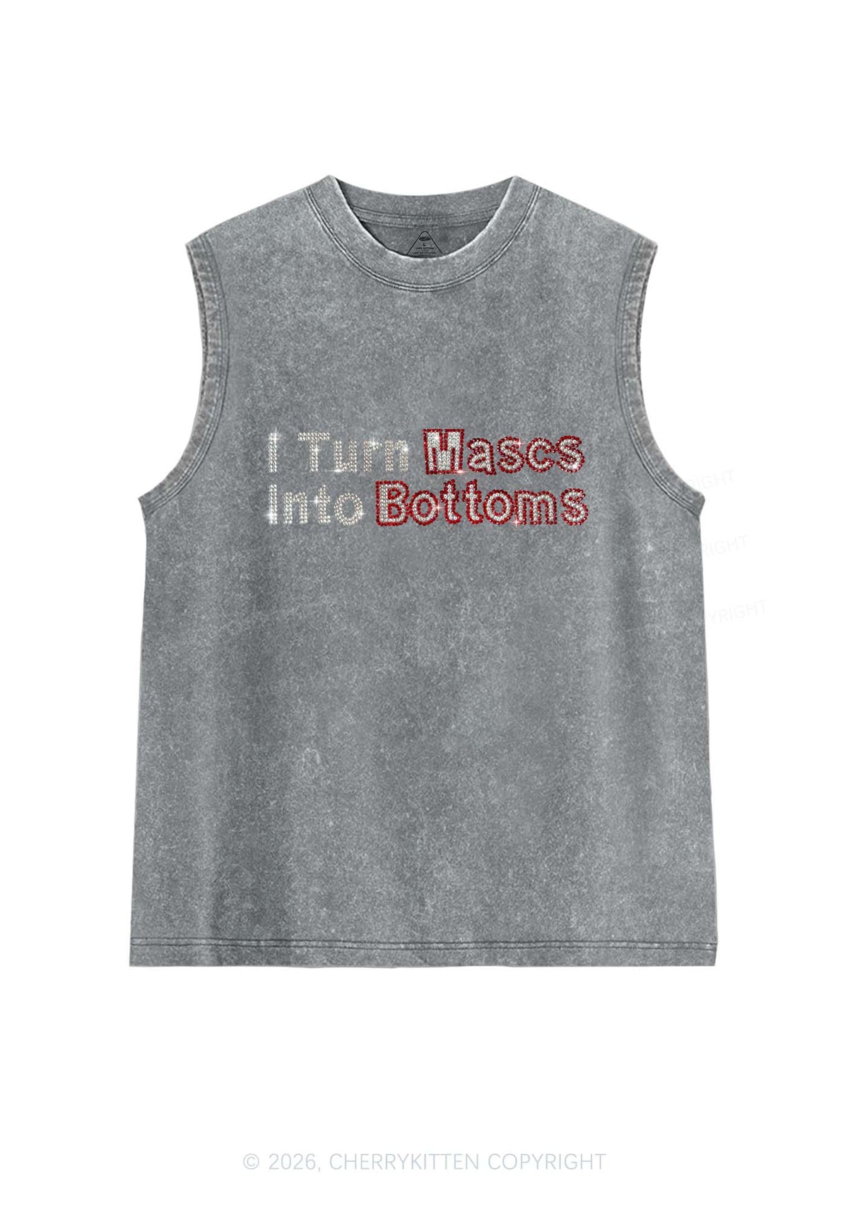Rhinestone I Turn Mascs Into Bottoms Y2K Washed Muscle Tank Cherrykitten