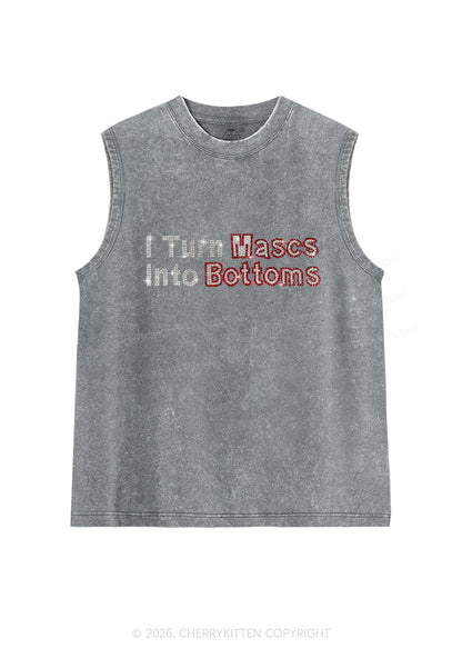 Rhinestone I Turn Mascs Into Bottoms Y2K Washed Muscle Tank Cherrykitten