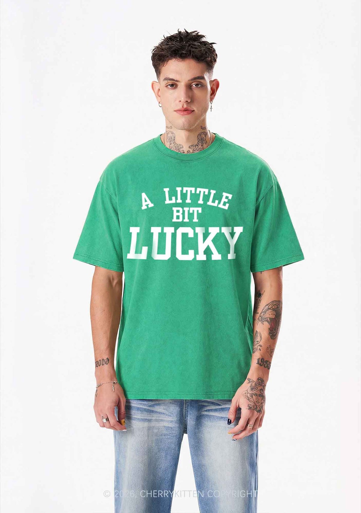 A Little Bit Lucky St Patricks Y2K Shirts Washed Tee Cherrykitten
