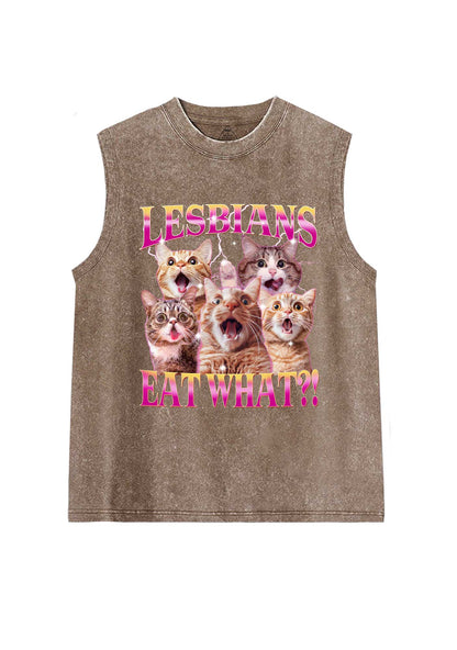 Funny Lesbian Cat Pride Y2K Washed Muscle Tank Cherrykitten