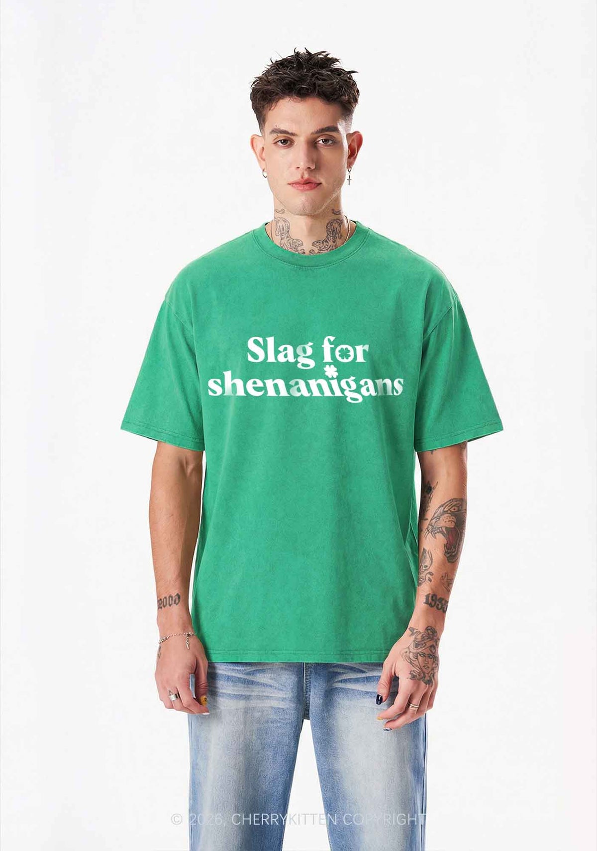 Slag For Shenanigans St Patricks Y2K Shirts Washed Tee Cherrykitten