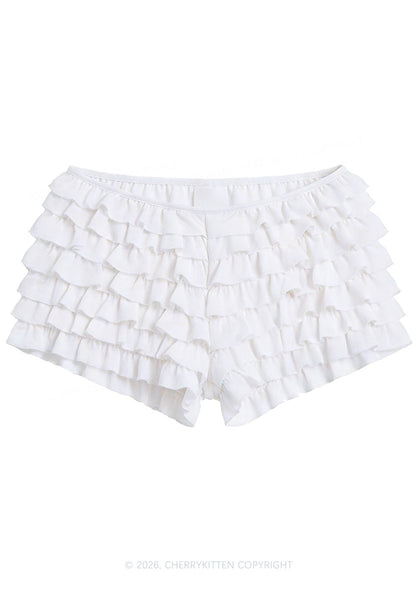 Y2K Mesh Ruffle Layered Shorts With Back Bow Cherrykitten