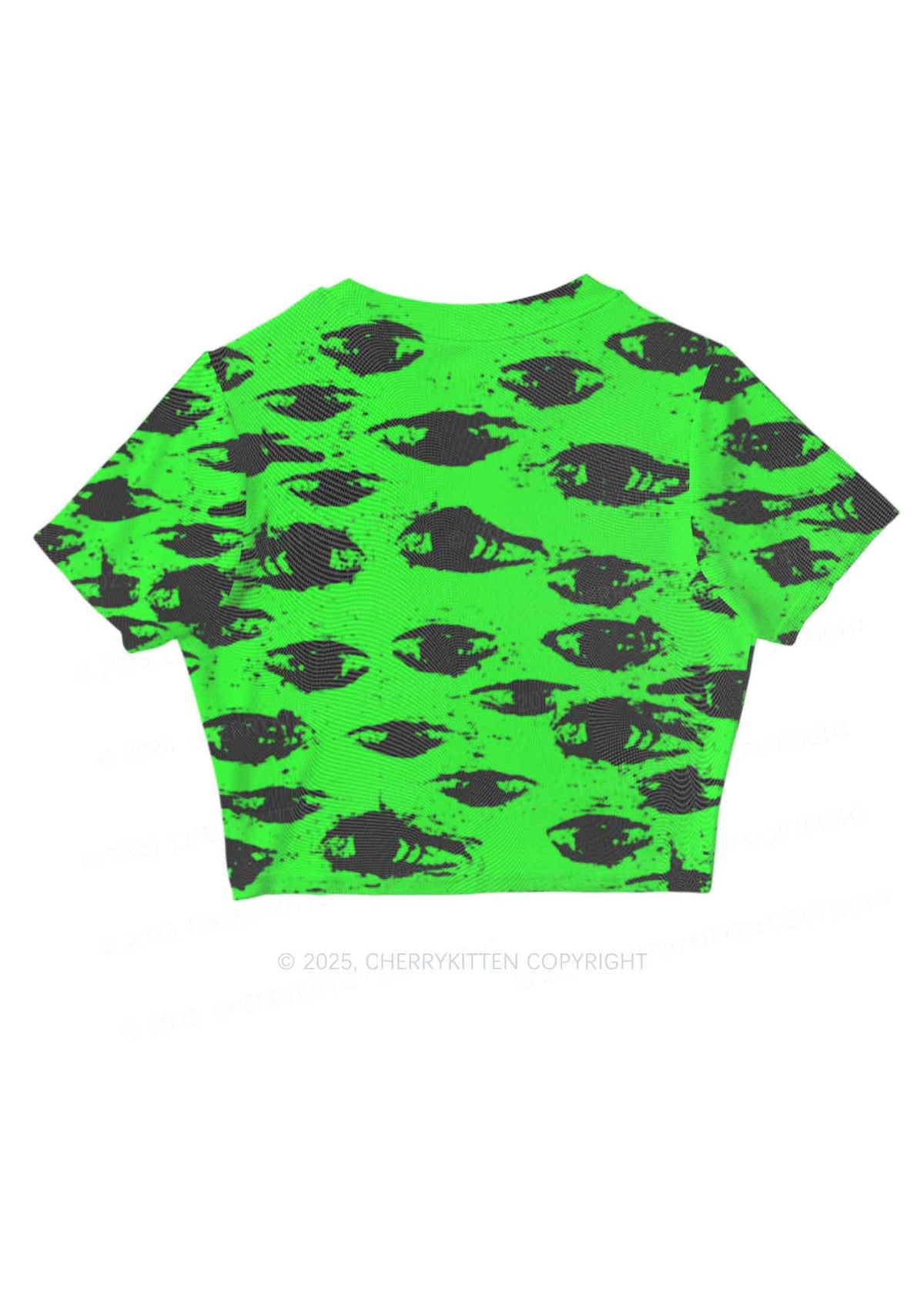 Eyes On Bright Green Y2K Mesh Crop Top Cherrykitten