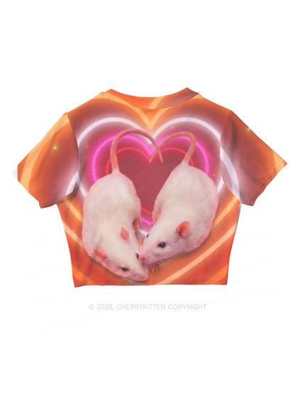 Lesbian Heart Rats Pride Y2K Mesh Crop Top Cherrykitten