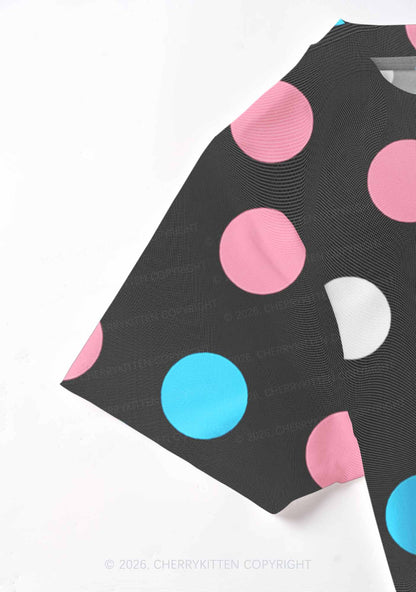 Trans Dots On Black Pride Y2K Mesh Crop Top Cherrykitten