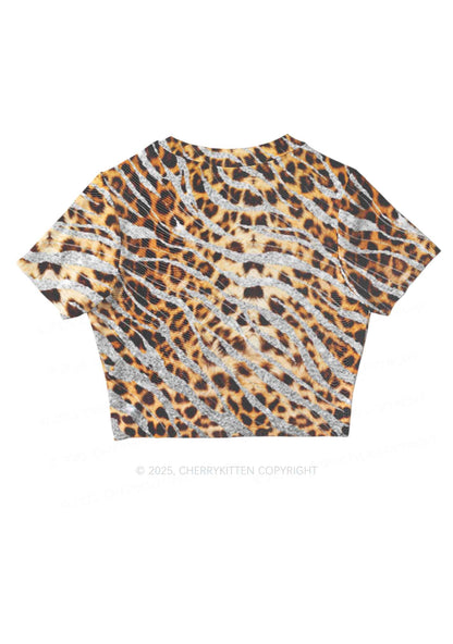 Silver Glitter Leopard Y2K Mesh Crop Top Cherrykitten