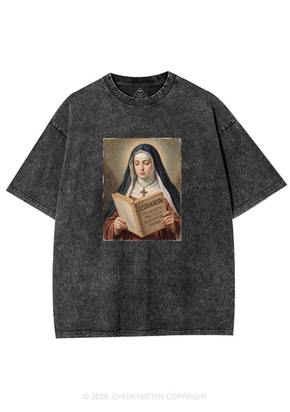 Lesbianism Nun Pride Y2K Shirts Washed Tee Cherrykitten