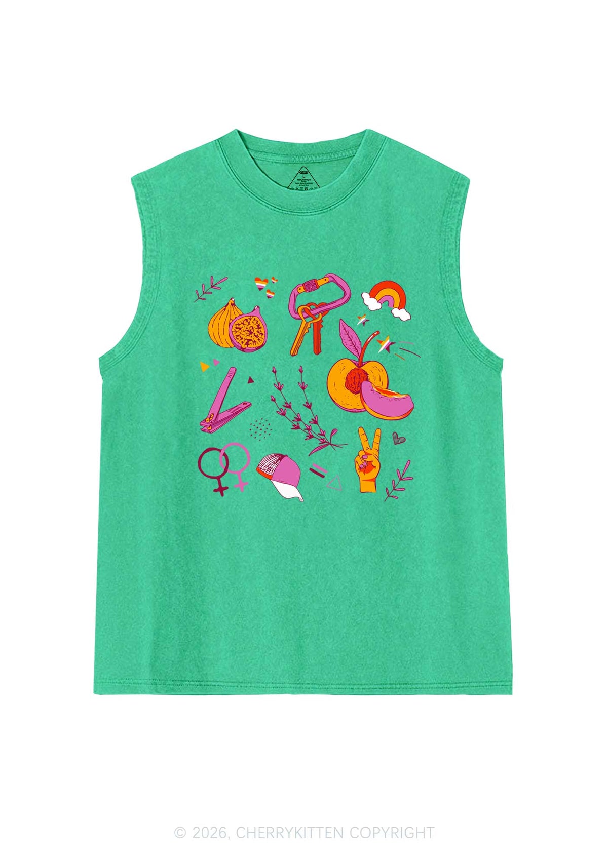 Lesbian Symbols Pride Y2K Washed Muscle Tank Cherrykitten