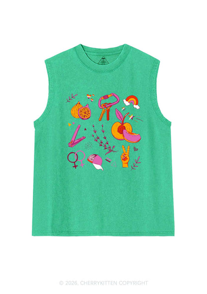 Lesbian Symbols Pride Y2K Washed Muscle Tank Cherrykitten