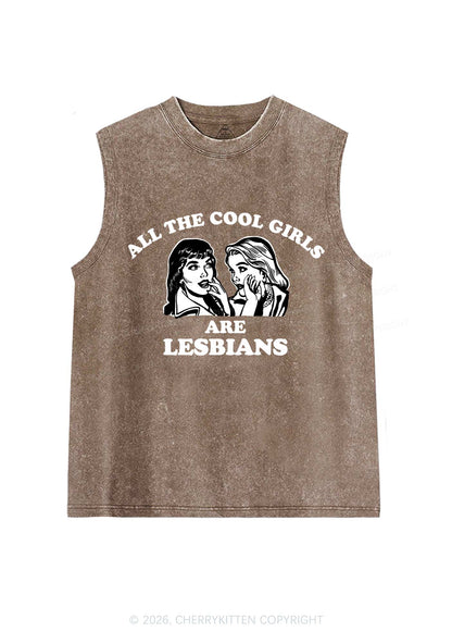 Cool Girls Lesbians Pride Y2K Washed Muscle Tank Cherrykitten
