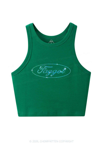 Rhinestone Oval Faggot Pride Y2K Crop Tank Top Cherrykitten