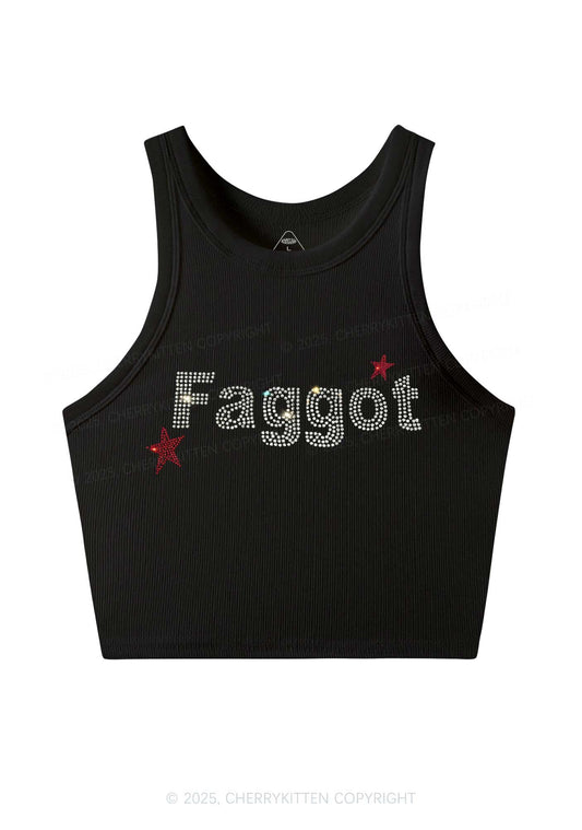 Rhinestone Faggot Pride Y2K Crop Tank Top Cherrykitten
