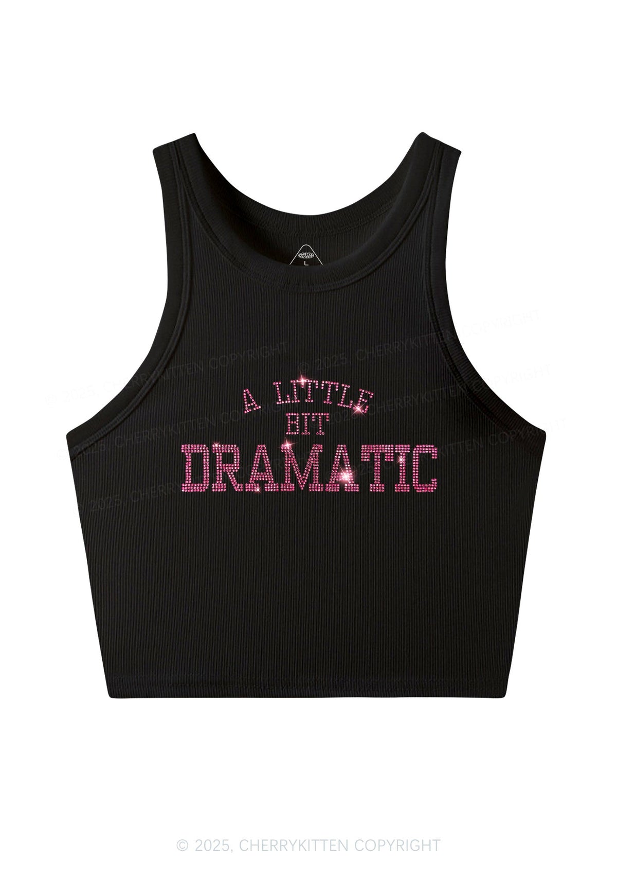 Rhinestone A Little Bit Dramatic Y2K Crop Tank Top Cherrykitten