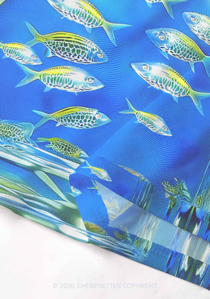 Undersea Fish Y2K Mesh Crop Top Cherrykitten