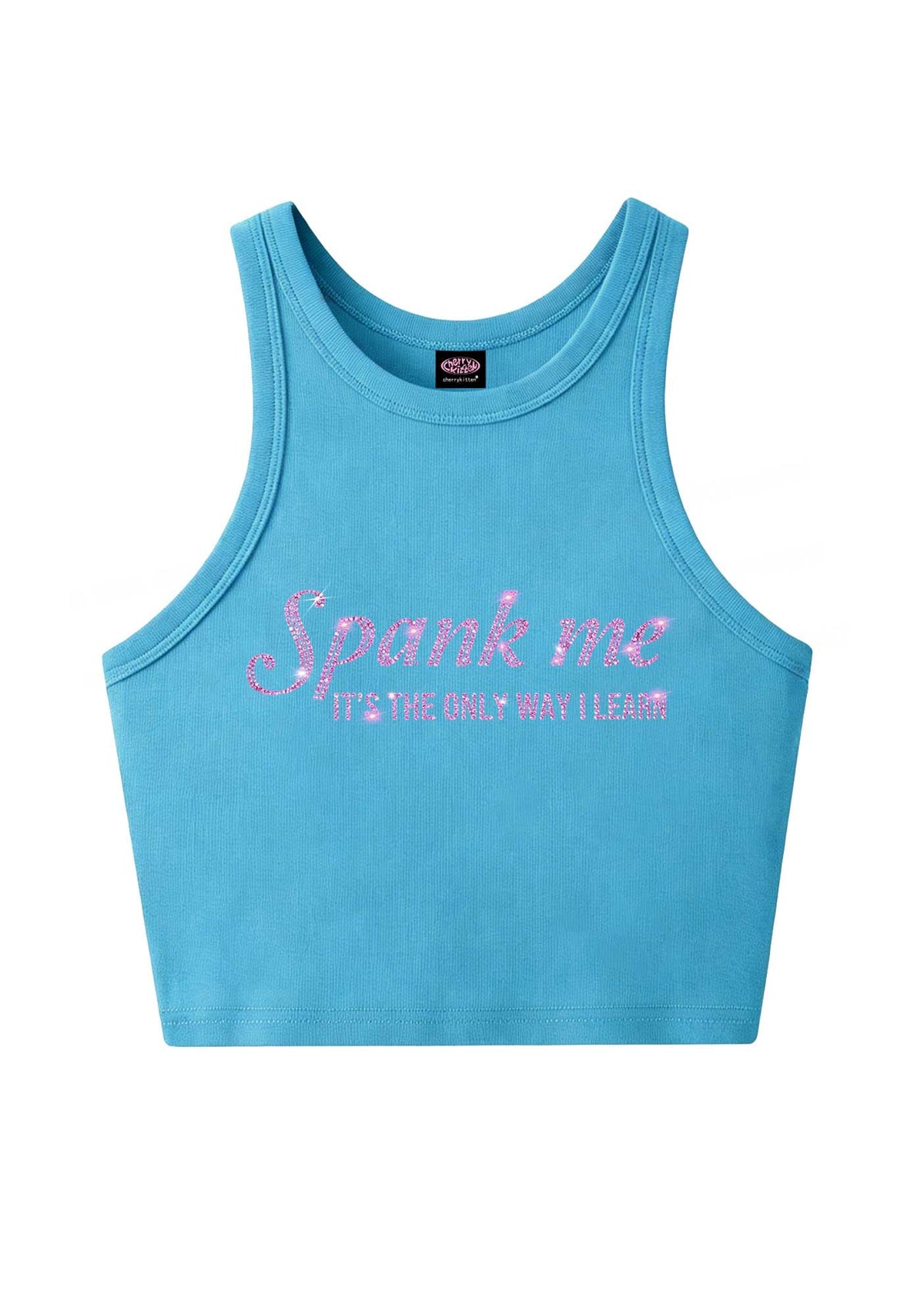 Rhinestone Spank Me Y2K Crop Tank Top Cherrykitten