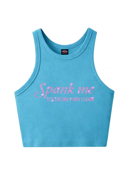 Rhinestone Spank Me Y2K Crop Tank Top Cherrykitten
