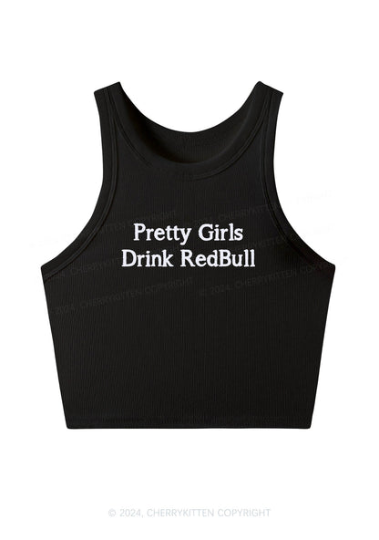 Pretty Girls Drink Red Y2K Crop Tank Top Cherrykitten