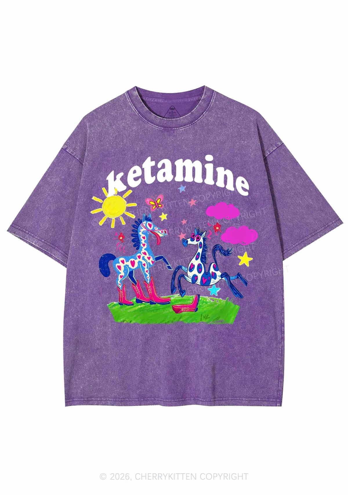 Heart Spotted Pony Y2K Shirts Washed Tee Cherrykitten