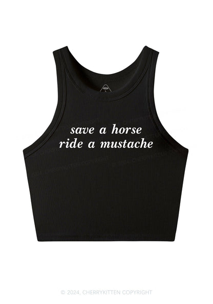 Ride A Mustache Y2K Crop Tank Top Cherrykitten